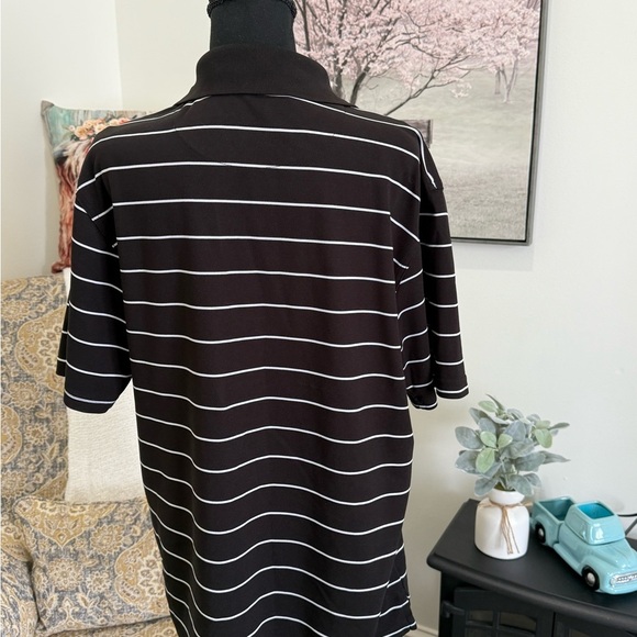 PGA Tour Black and White Striped Polo Shirt Classic Knit - Picture 3 of 5